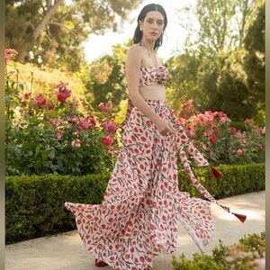 ESTEFANIA- secret garden maxi skirt and rose crop top set. Size M
